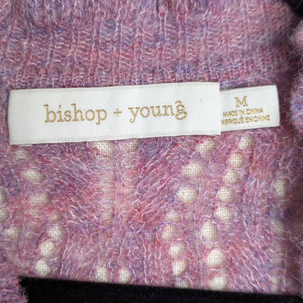 Bishop + Young Ruffle Lace Knit Sweater Purple Mock Neck M - Picture 2 of 9